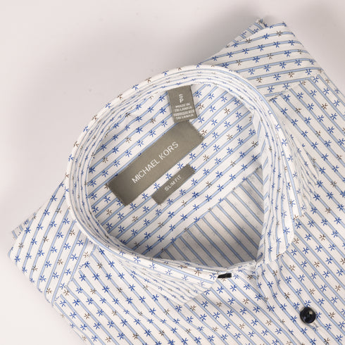 MK White & Blue Striped Printed Shirt
